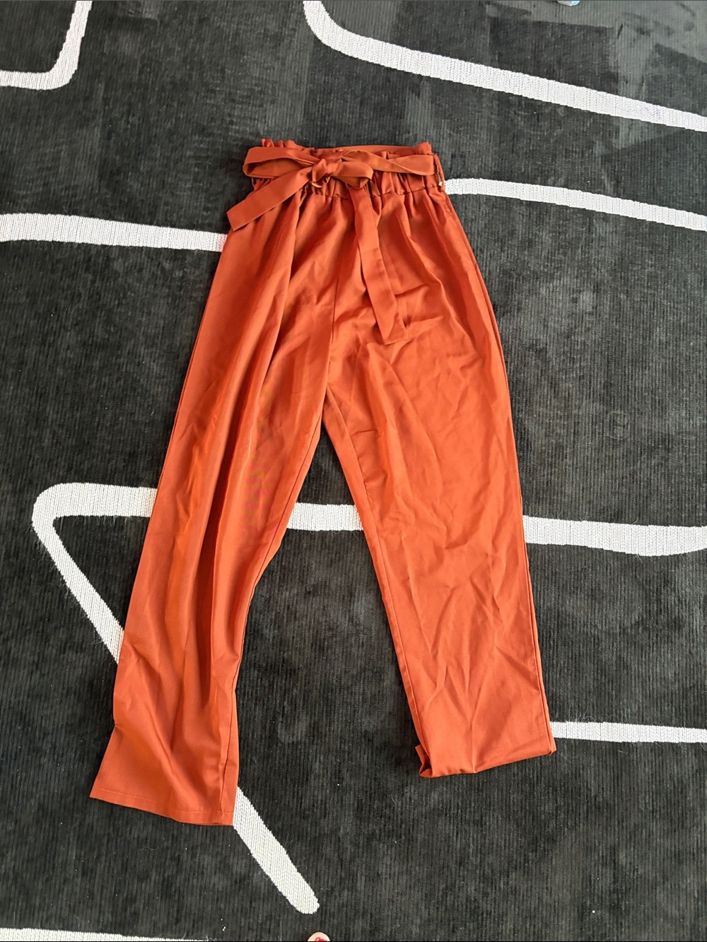 High-Waist Paperbag Pants in Burnt Orange